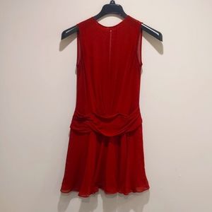 Theory Red and Black Drop Waist Dotted Silk Mini Dress